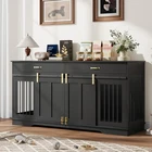 Wooden Dog Crate Furniture for 2 Dog w/ Removable Divider Sliding Door 2 Drawer