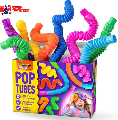 8-Pack Pop Tubes Sensory Toys Large Connect & Pop Fidget Tubes, Bright Colors, S