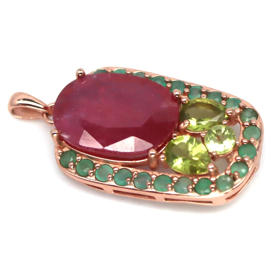 925 Silver 12 x 16 MM. Red Ruby, Peridot & Emerald Birthstone Jewelry Pendant - Image 2 of 4