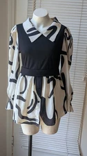 SHEIN Black and White Graphic Long Sleeve Tunic Blouse