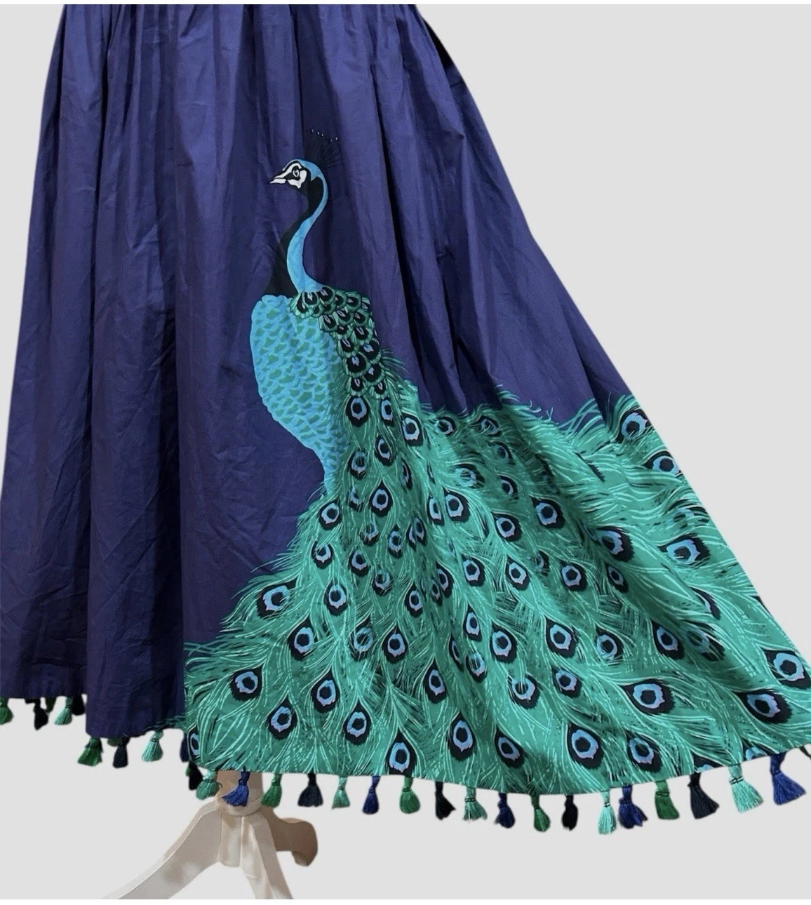 Abito Kate Spade New York taglia 10 full plume pavone popeline nappe blu verde