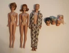 Lot of 3 Vintage Barbie and Ken Dolls Plus 3 Extra Heads