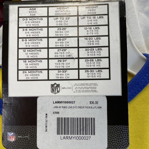 Los Angeles Rams NFL Baby Infant Size 6-9 M 2 Piece Creeper Bodysuit Combo Set - Picture 7 of 14