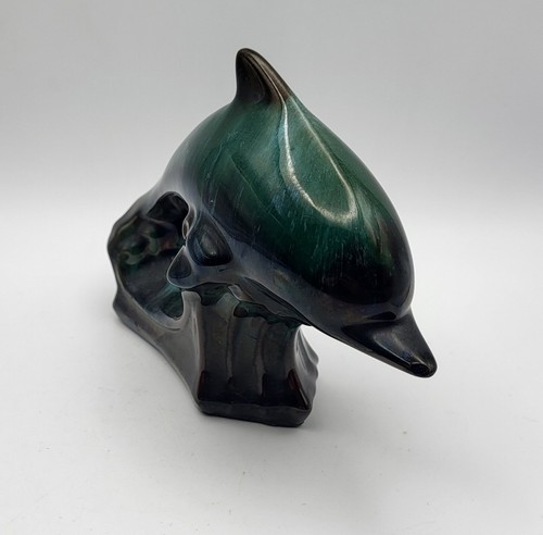 Dolphin Mid Century Blue Mountain Pottery Dolphin Blue Green Glaze Clay Glass - Picture 7 of 13