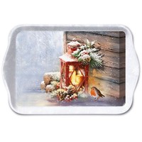 Tablett, Tray Robin By Lantern 13X21Cm Ambiente | Rotkehlchen / Weihnachten