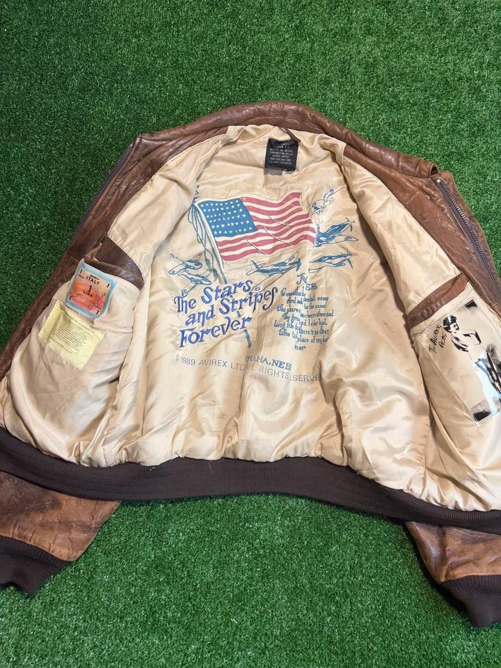 AVIREX 1980's Vintage A-2 Leather Bomber Flight Jacket XS Brown Width - Image 4 of 4