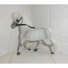 Vintage White & Gray Fuzzy Flocked Horse w/ Bridal Figurine collectable