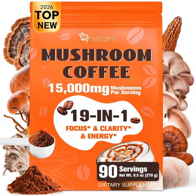 19-In-1 Mushroom Coffee, 90 Servings, 15,000Mg Mushroom Blend with Turkey Tail,
