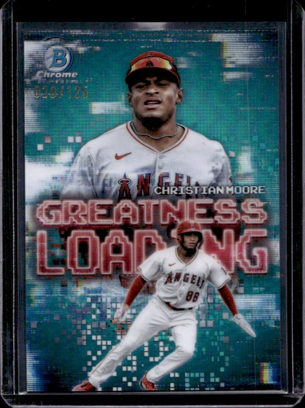 2025 Bowman Christian Moore Greatness Loading Chrome Aqua Refractor #/125 Angels