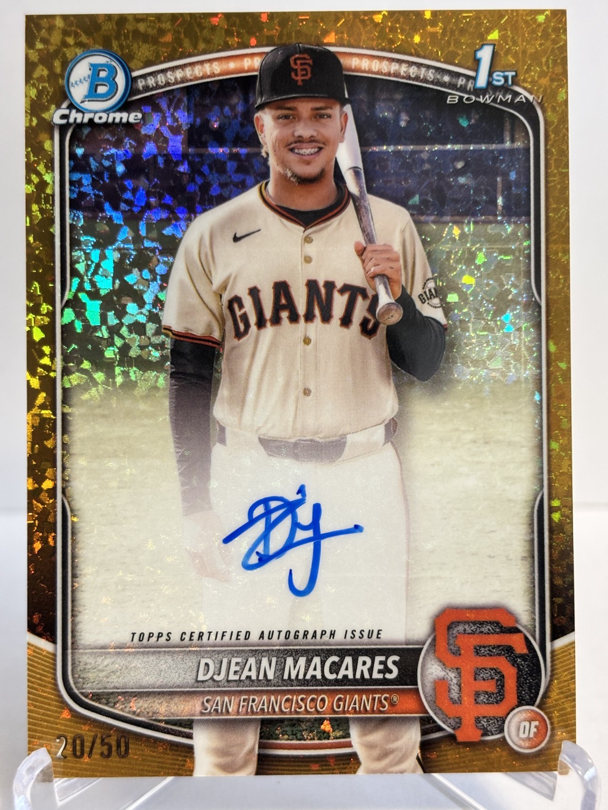 2025 Bowman Chrome Djean Macares 1st Gold Mini Diamond Refractor Auto /50 Giants
