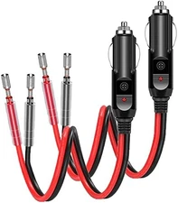 2 Pack 12V Fused Cigarette Lighter Male Plugs with LED and 16AWG Leads