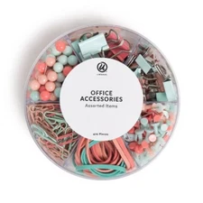 U Brands 470pc Round Office Accessory Set Coral