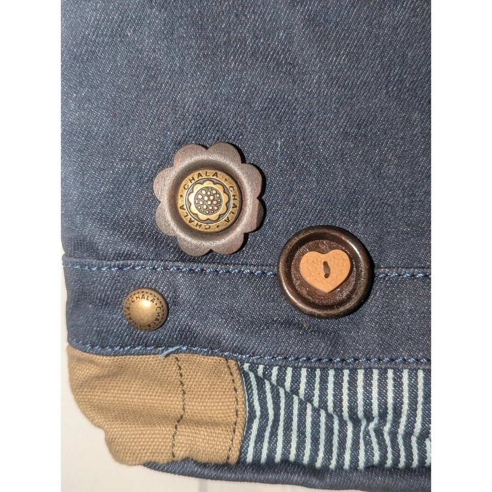 Chala Patch Crossbody Messenger Bag Denim Navy Blue METAL SLIM CAT gift Small - Image 3 of 4