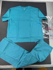 All Heart Basics Scrubs Outfit Top Bottoms Size Large Teal Nurse Doctor NEW