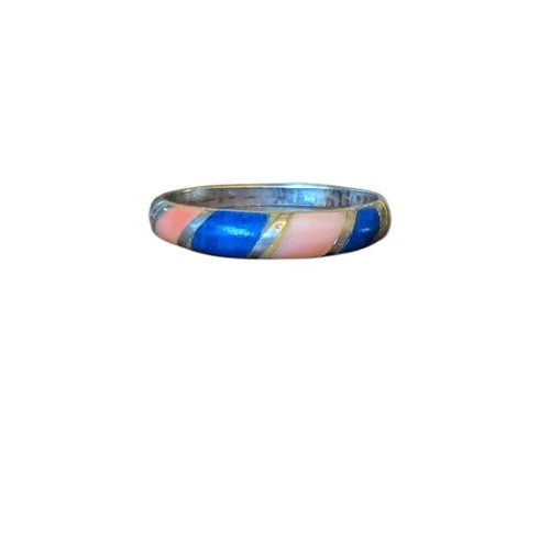 Lapis Lazuli Sterling Silver Ring Coral Dainty Boho Blue Pink Stone VTG Sz 9