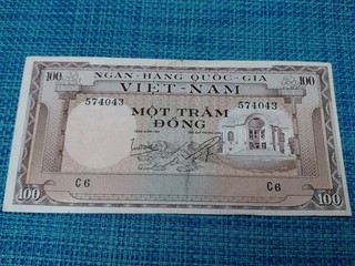 🌏 South Vietnam 100 dong 1966 P 18 VF Banknote 062926 2