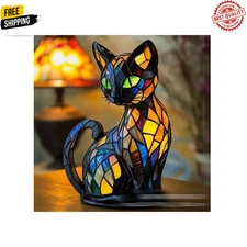 Cat Lamp,Cats Stained Resin Cat Tabletop Night Light,Stained Animal Lamps,3D ...