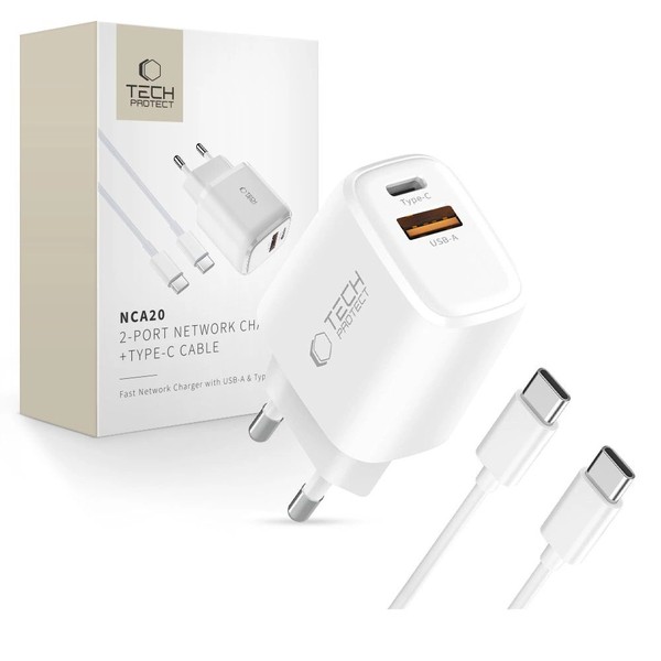 Tech-Protect NCA20 20W PD/QC3.0 LadegeräT USB-A/USB-C + Usb-C-Kabel-image