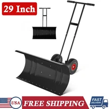 29.5 Inch Dual-Rod Snow Pusher Shovel with Wheels & 5-Position Adjustable Handle