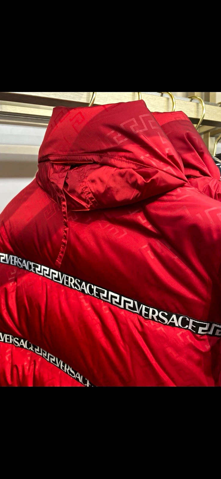 Versace Mens Red Monogram Hooded Full Zip Puffer Jacket Cotton Size L - product detail image 1