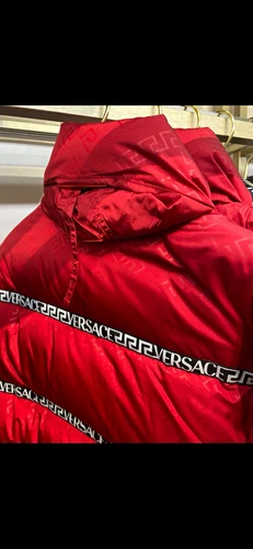 Versace Mens Red Monogram Hooded Full Zip Puffer Jacket Cotton Size L - product listing photo
