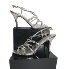Fioni Womens Pumps 10 Silver Strappy High Heel Stiletto Open Toe Prom Date