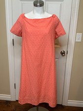 Lauren Ralph Lauren Dark Coral Pink Eyelet Shift Off The Shoulder Dress, Size 14