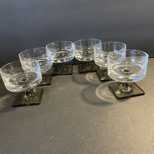 Vintage MCM Rosenthal Linear Smoke Cordial Crystal 2 1/2” Set of 6 EUC