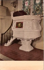 Vintage Handcolored Postcard Gloria Dei Church Pulpit Philadelphia