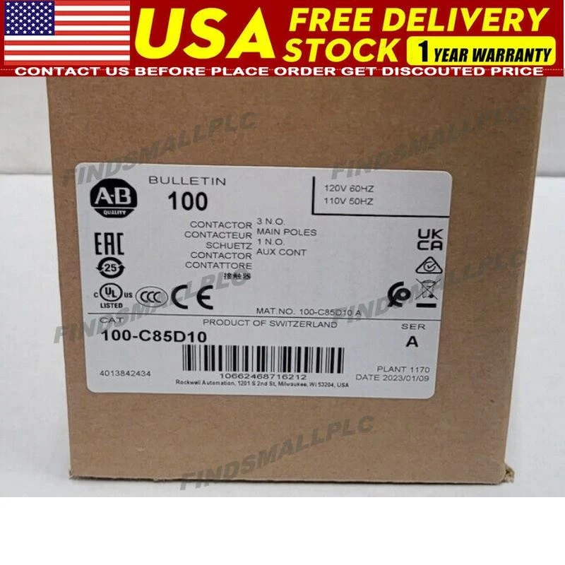 AB 100C85D10 Allen Bradley 100-C85D10 3P 85A 120V Contactor A US Free Tax