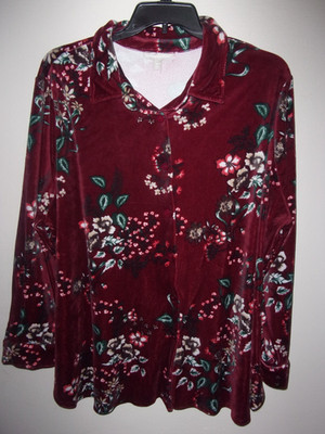 WOMAN WITHIN RELAXED FIT VELOUR FLORAL BUTTON-UP SHIRT SIZE 26/28  ends Soon