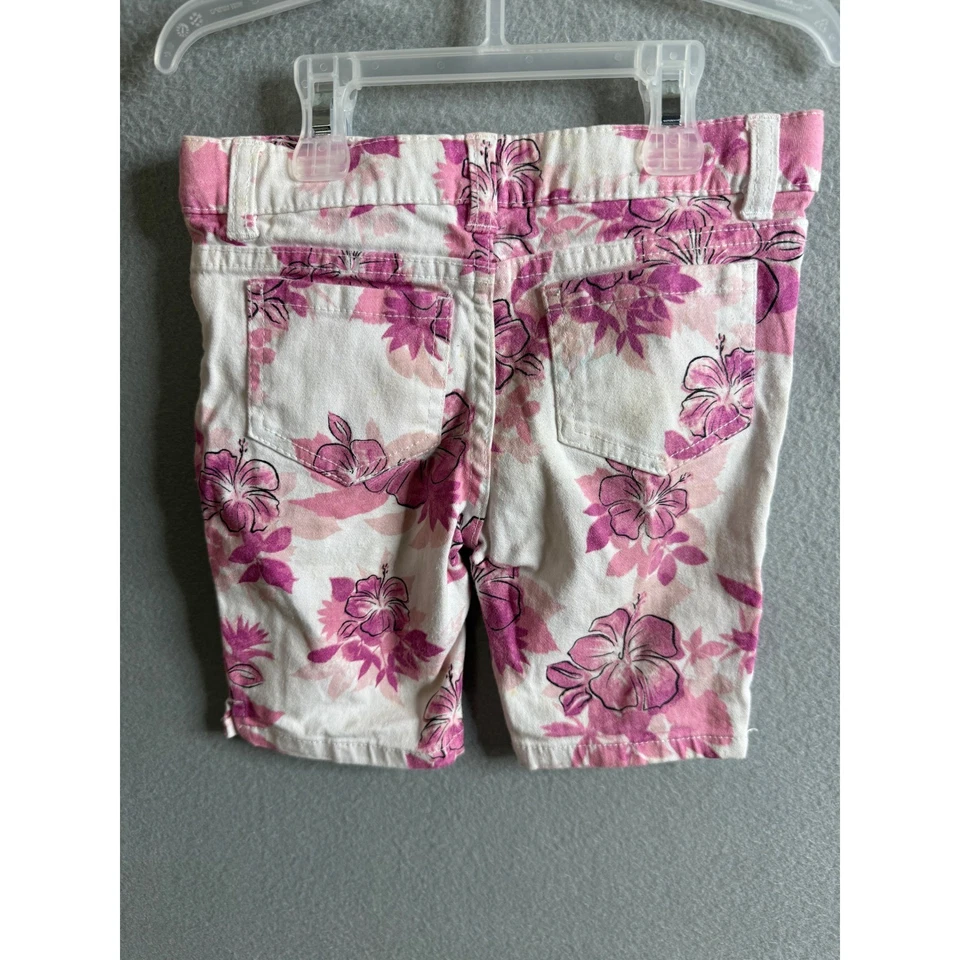 法国烤面包短裤女孩 4T 花卉短裤白色粉红色休闲夏季 — 第 3/4 张图片
