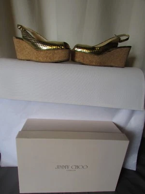 sandales compensées jimmy choo cuir doré pointure 35,5 - Photo 1/4