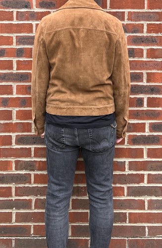 All Saints Mens ADAIRE Suede Trucker Jacket SMALL Brown Biker AllSaints Leather - Picture 7 of 16