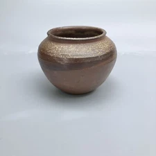 Vintage Arts And Crafts Style Bulbous Speckled Pottery Vase