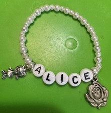 New Personalized Pearl Elastic Bracelet With 2 charms Little Girl/Charm