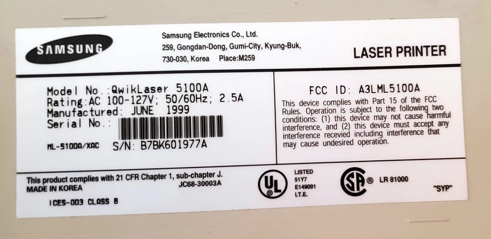 Samsung Qwiklaser 5100A Printer Bundle - Printer, Cables, & Toner Cartridge - Image 4 of 4