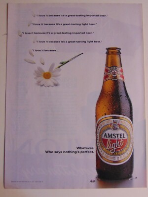 1994 AMSTEL LIGHT BEER Nothing's Perfect vintage print ad