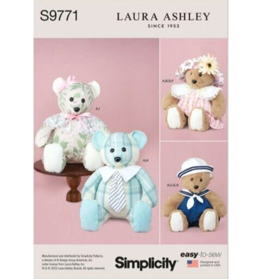 Simplicity 9771  Plush Teddy Bear with Clothes and Hats Sewing Pattern 20'' Bear