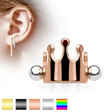 Crown Surgical Steel Ear Cartilage Helix Cuff Barbell Earring