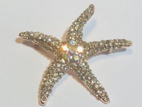 Vintage Art Deco Style Aurora Borealis Crystal Starfish Brooch Shawl Pin - Picture 5 of 13