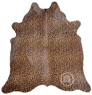 Leopard Printed on Caramel Real Cowhide Rug - Size 6x7'