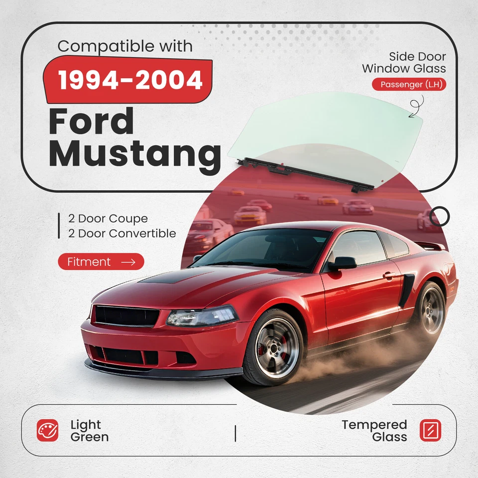 Fits Ford Mustang 1994-2004 Driver Left Side Door Window Tempered Glass NEW - Image 2 of 4