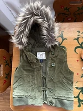 Baby Gap army green winter vest with hood, size 2