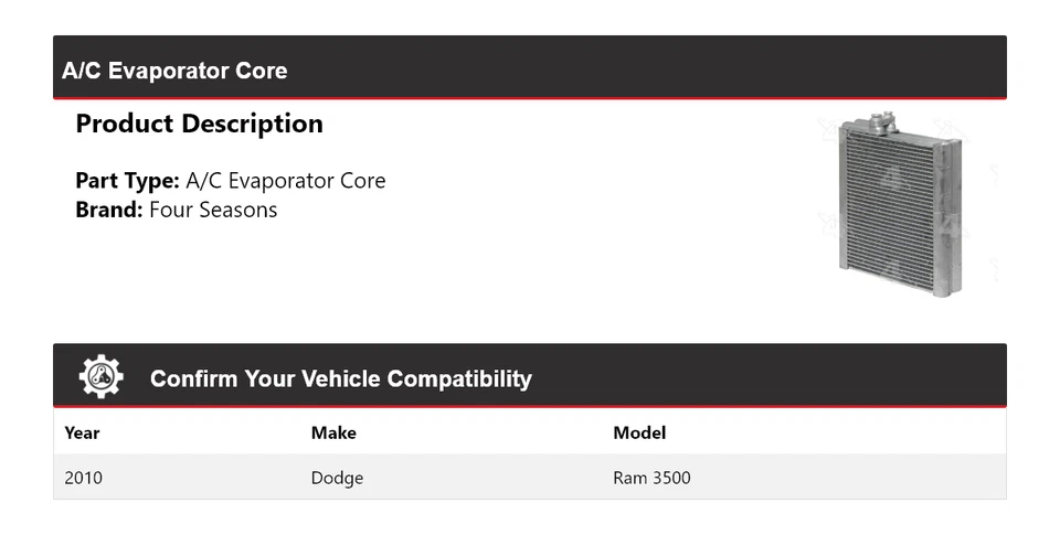 Dodge Ram 3500 2010 núcleo evaporador aire acondicionado 4 estaciones Foto 2 de 4