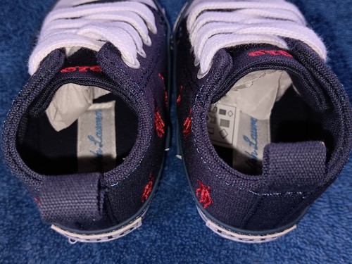 POLO Ralph Lauren BABY Hamptyn NEW MIB Shoes LOGO Hi Top Sneakers Blue Red Sz 1 - Picture 10 of 23