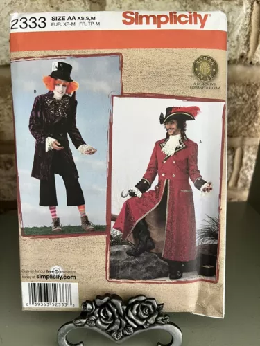 🌻SIMPLICITY #2333 MEN'S Captain Hook-MAD HATTER COSTUME PATTERN XS-XLG UNCUT
