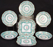 Sevres-Style Hand-Painted Green Service, 14 pieces, French