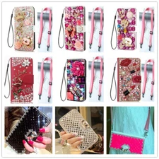 Women Leather Bling Rhinestone Card Wallet Crossbody Phone Case For iPhone 15 14