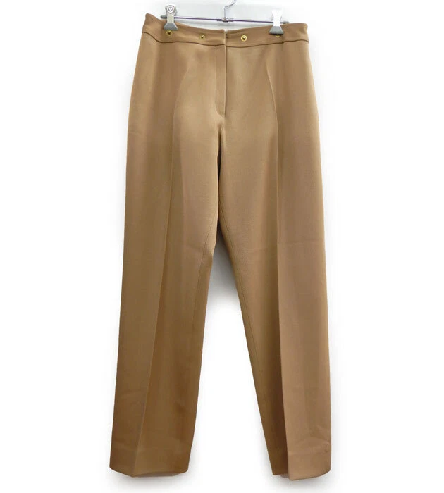 Celine Vintage Center Press Wool Pants Size 44 Brown Beige Women'S Used Fb2305